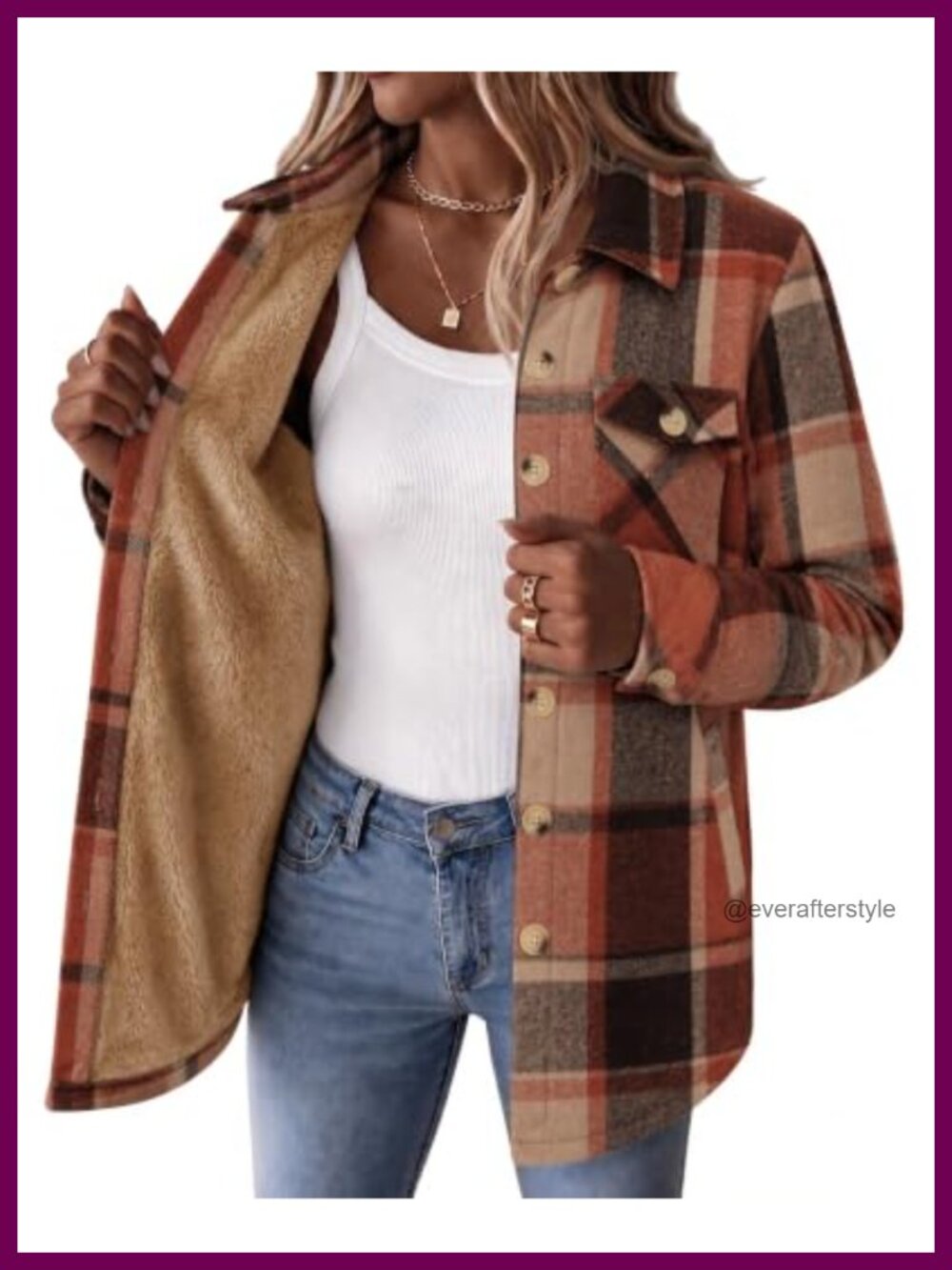 Sherpa Fleece Lined Plaid Flannel Jacket Button Down Winter Coat
